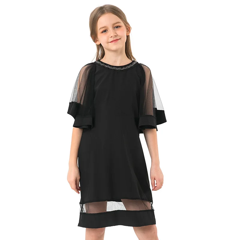 Girls Black Elegant Dress Kids Clothing 2019 Spring Teen Fashion Sleeve Chiffon A Line Casual Dresses for 8 10 12 Years Teenager | Детская