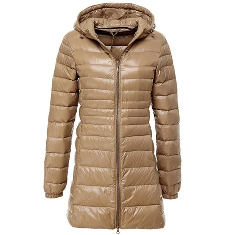 Champagne Sanishroly S-6XL, Женская куртка с капюшоном, средней длины, ультра-светильник, пуховик, парка для девушек, белый утиный пух, верхняя одежда размера плюс, SE299 - Цвет: Champagne