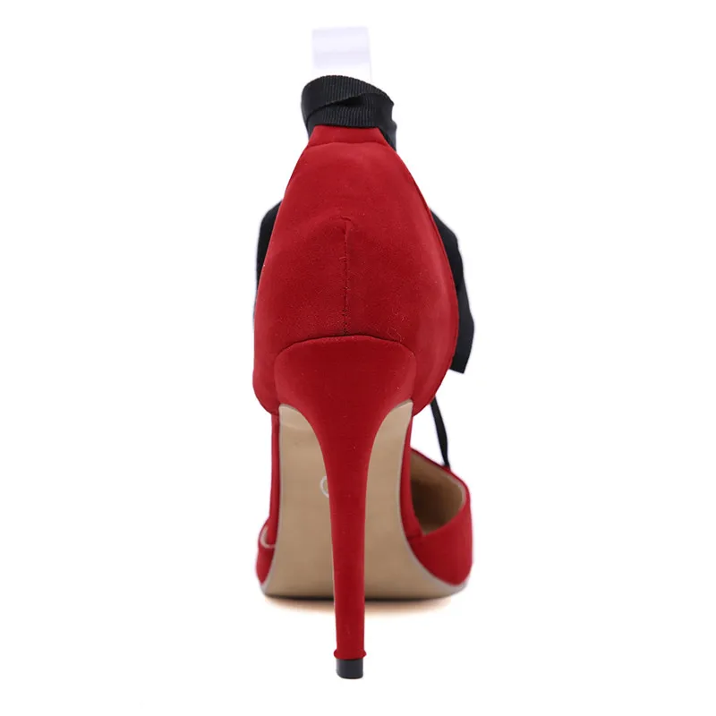 Женские босоножки на высоком каблуке 12 см шнуровке шпильке с открытым носком