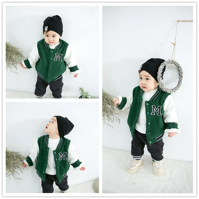 SFC-275 Sengfei Active New Children Baby Boys Outerwear Winter Button Baseball Uniform Plus Velvet Coat |