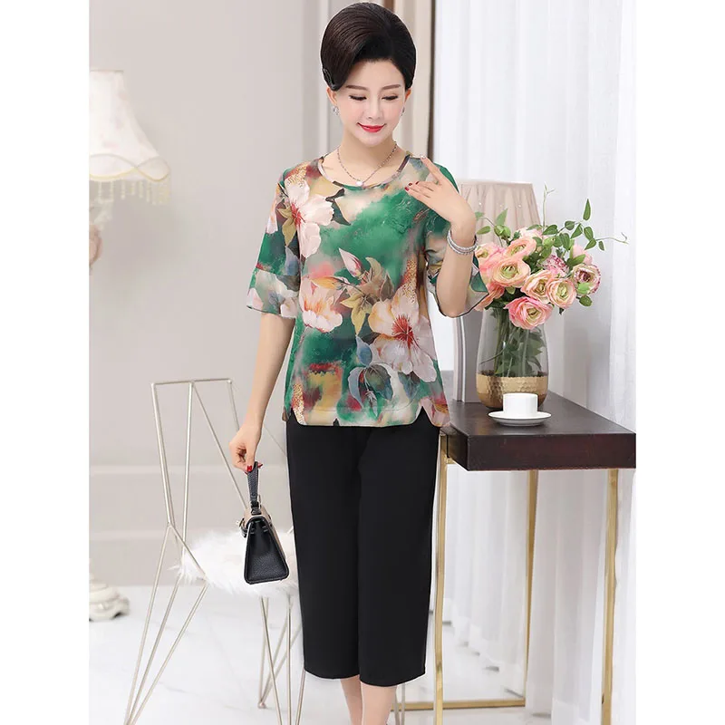 Летний костюм модная шифоновая футболка с короткими рукавами и эластичные