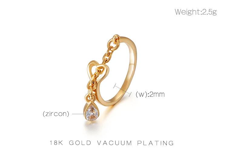 Сердце и цепь с из нержавеющей стали цирконом кольцо для женщин Мода юбилей