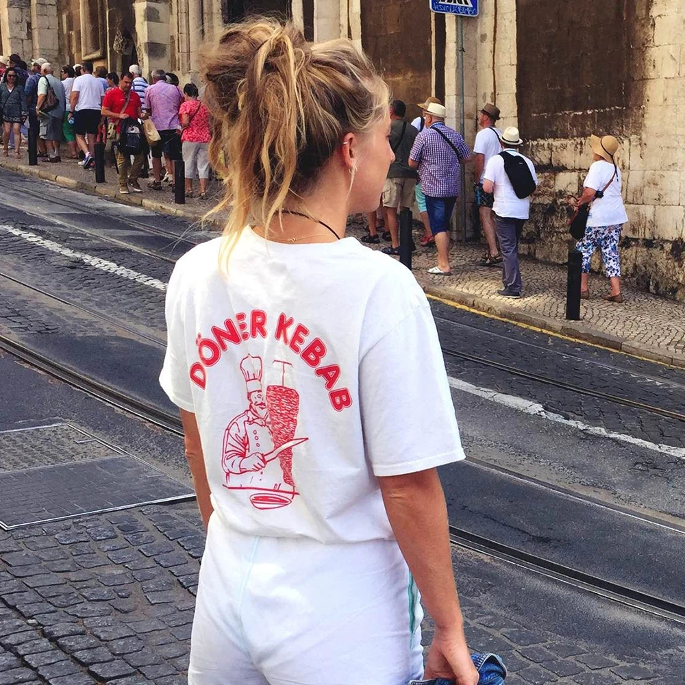 Новейшая женская футболка с кебабом летняя повседневная серийным принтом