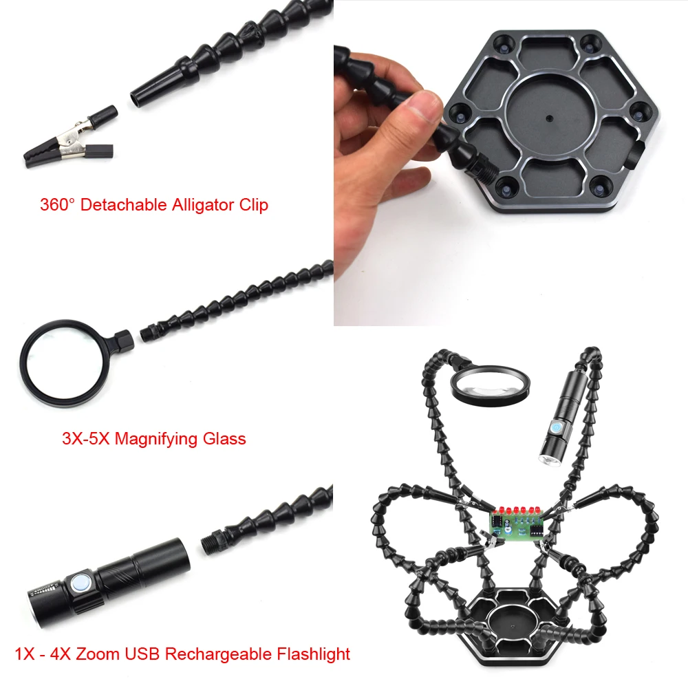 NEWACALOX сварочная станция с 3X USB СВЕТОДИОДНЫЙ Лупа PCB держатель паяльника инструмент мастерская третий Рука помощи 6 шт. гибкие руки