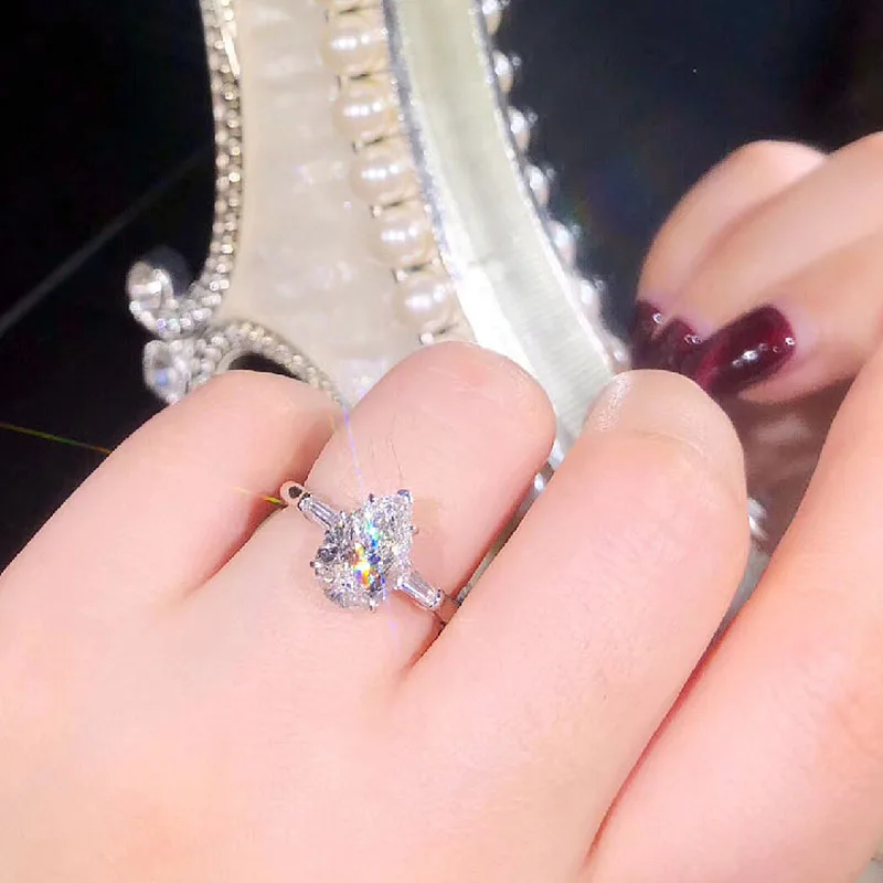 1CT кольцо из белого золота 18K с огранкой груши моисанита боковым багетом