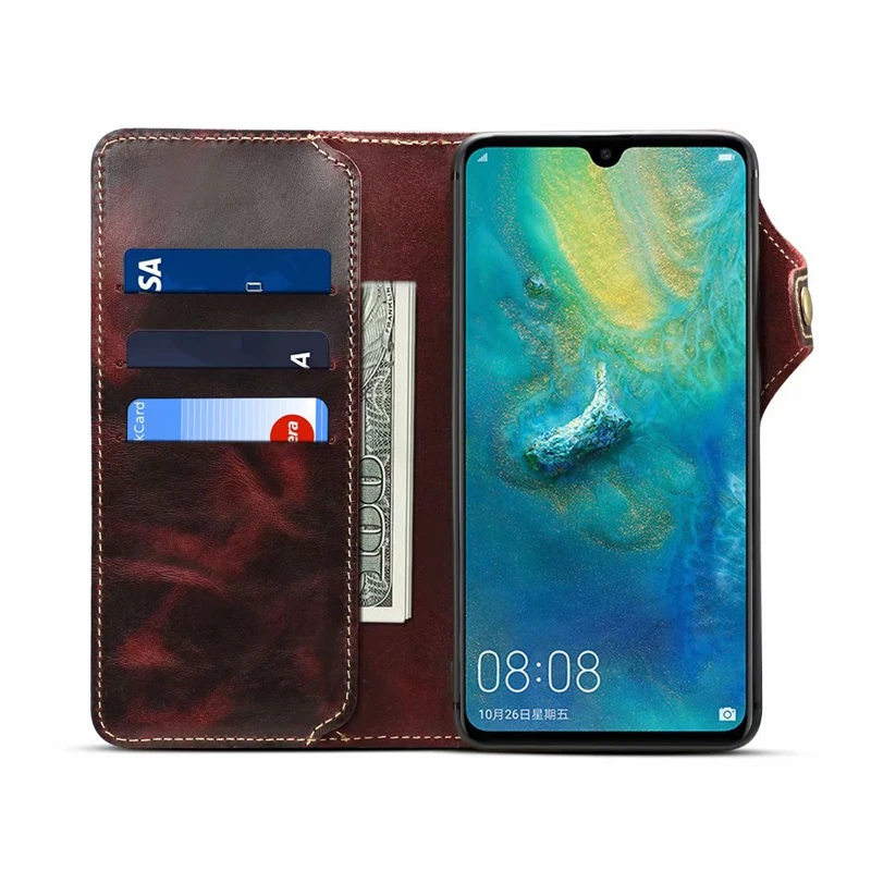 Чехол из натуральной кожи для Huawei Mate 20 чехол-бумажник с ремешком на руку и