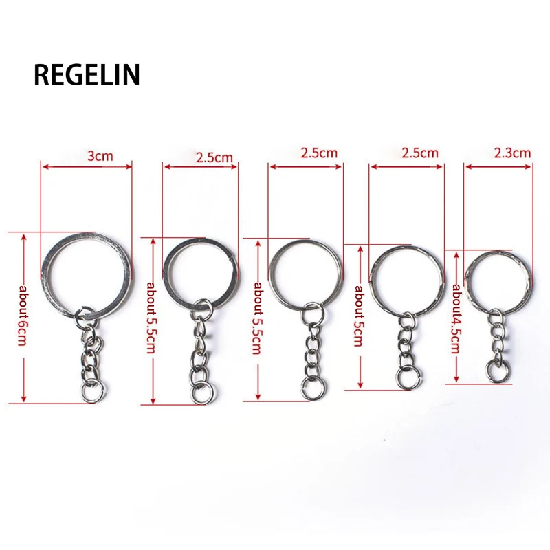 REGELIN 25/30mm Polished Silver Color Keyring Keychain Split Ring with Short Chain Key Rings Women Men DIY Accessories | Украшения и