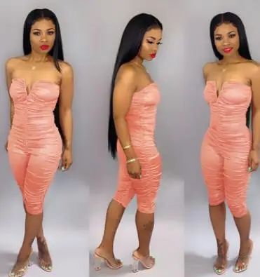 light pink Bkld Лето без бретелек сексуальный женский комбинезон женский с открытыми плечами с рюшами Комбинезоны Клубная одежда Вечерние женский комбинезон в обтяжку комбинезоны - Цвет: light pink