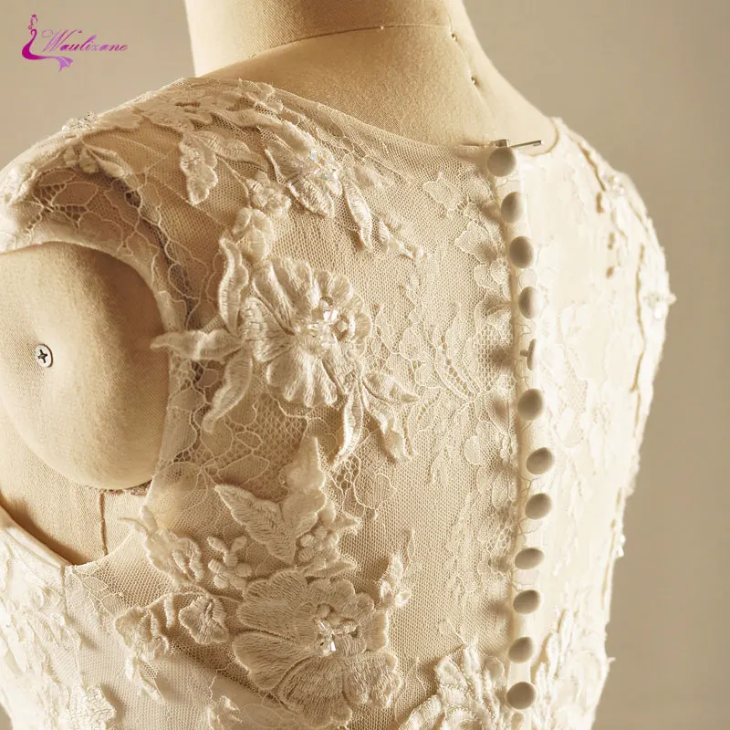 

Waulizane Luxury Embroidery Tulle Scoop A-Line Wedding Dresses Distinctive Beaded Appliques Lace Sleeveless Beauty Bridal Gowns