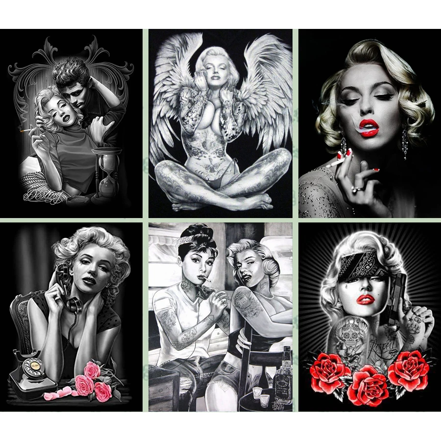 Pintura de diamantes 5D DIY, punto de cruz, celebridad, Marilyn Monroe, tatuaje, belleza, imagen, regalos, bordado de diamantes, mosaico, decoración del hogar