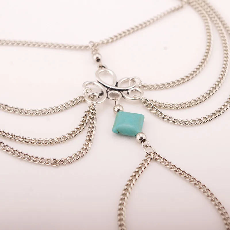 Женский браслет boho с кисточками и Зелеными камнями в богемном стиле для ног пляжа