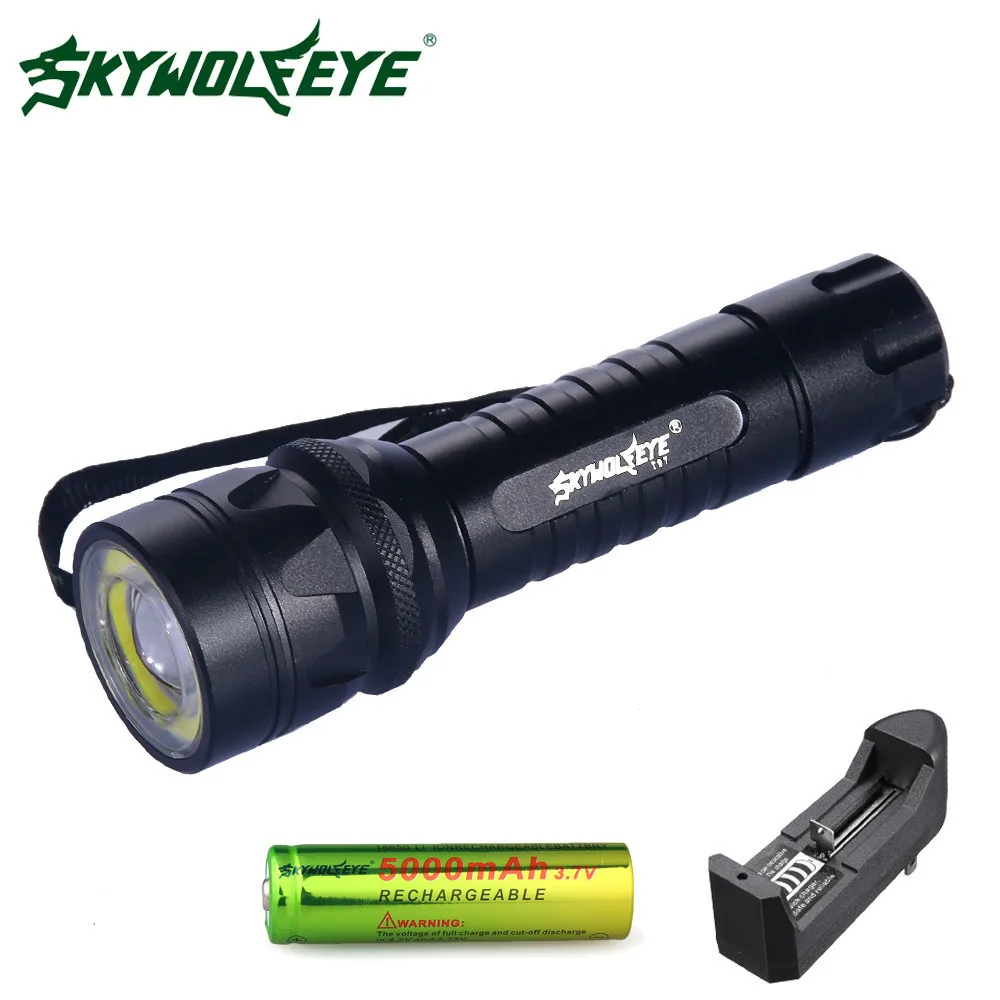 Skywolfeye LED Flashlight T6+COB Working Light 4 Modes Rotatable Focus Torch With Lanyard 18650 Rechargeable Battery Charger|led flashlight|led