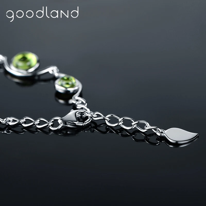 Goodland настоящий натуральный перидот браслет для женщин S925 серебро ручная цепочка