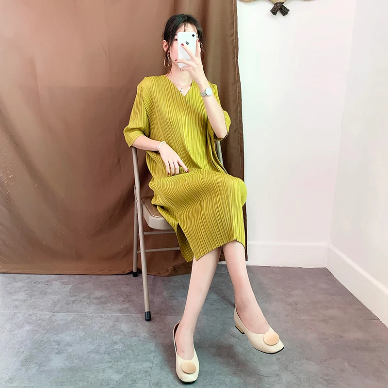 Новое поступление Miyake Плиссированное летнее платье больших размеров свободные и