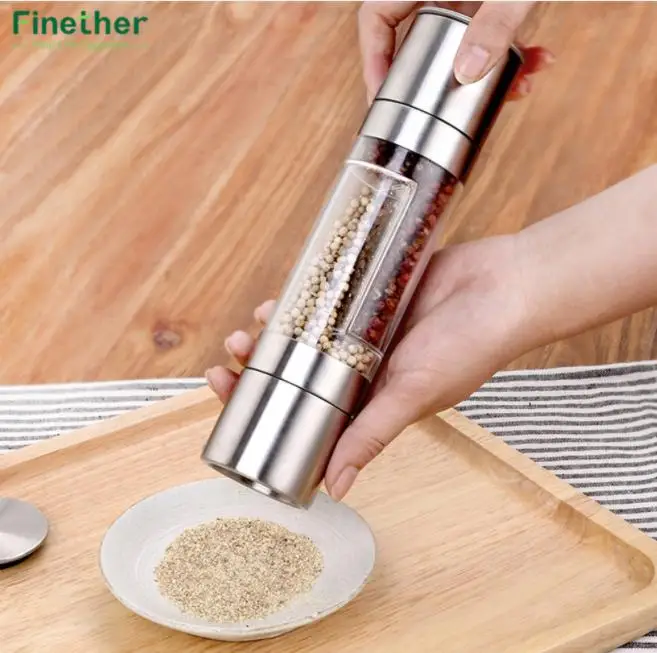 Pepper mills Мельница для перца, 2 в 1, нержавеющая сталь, ручная мельница для соли и перца, мельница для специй, кухонный инструмент, аксессуары для приготовления пищи - Цвет: Pepper mills