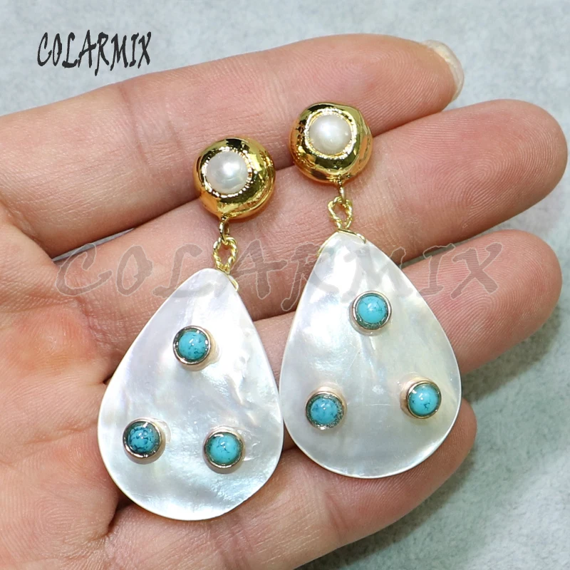 Модные белые серьги в виде ракушек 4 пары форме капли с золотым покрытием и