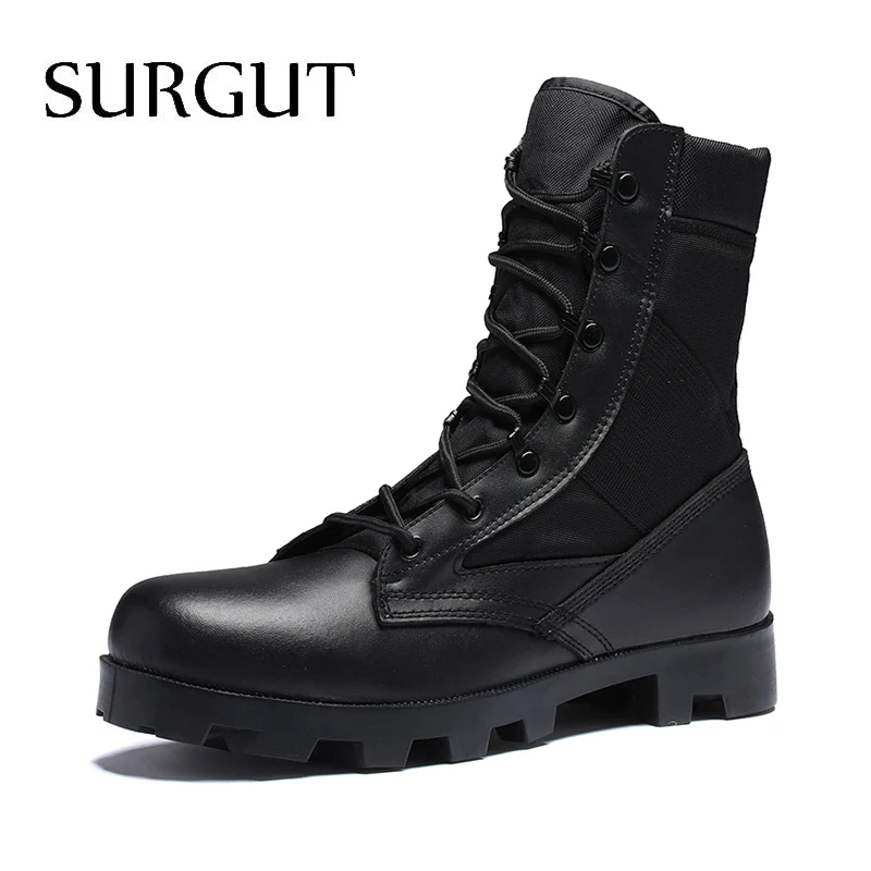 SURGUT/Брендовые мужские ботинки из натуральной кожи; Botas; дышащая модная обувь; мужские ботинки; осенне-зимняя обувь размера плюс 39-45 - Цвет: Black