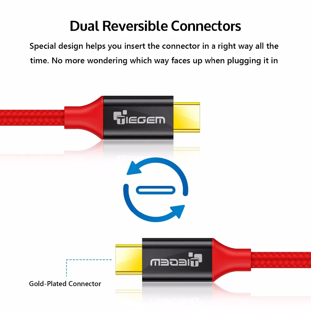 TIEGEM 3,3 фута USB 2,0 type C Мужской кабель type-C Мужской USB-C кабель для быстрой зарядки для нового MacBook Nexus 5X/6 P, OnePlus 2, ZUK Z1
