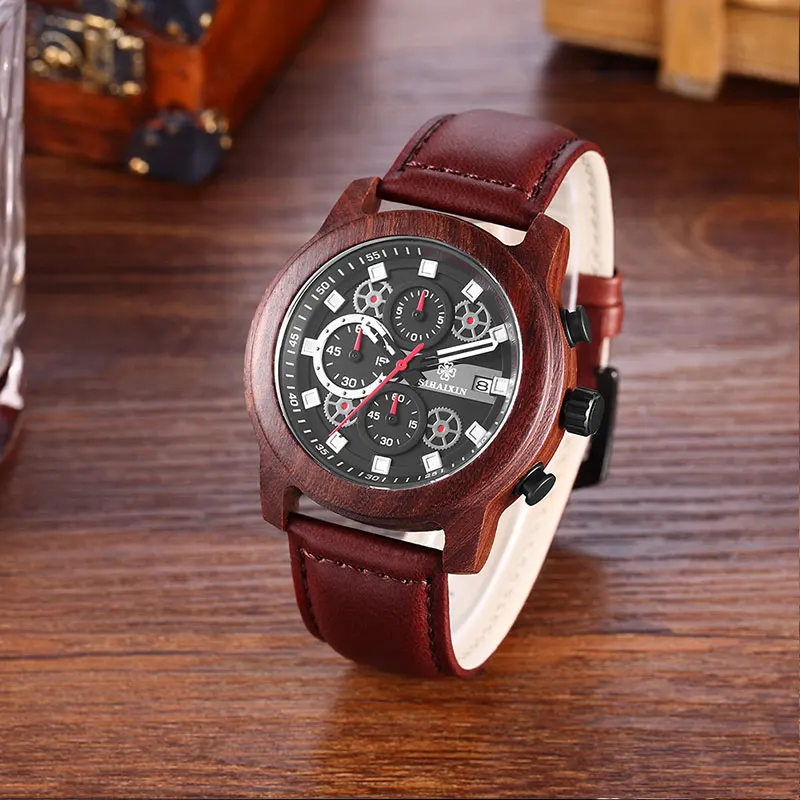 Мужские часы SIHAIXIN Orologio Uomo из кожи и дерева роскошные модные водонепроницаемые