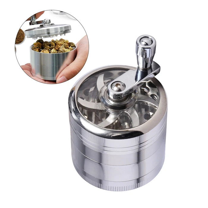 4 Слоя Табака Специй Grinder Херб Weed with Mill Серебряной Ручкой Кухонные Принадлежности