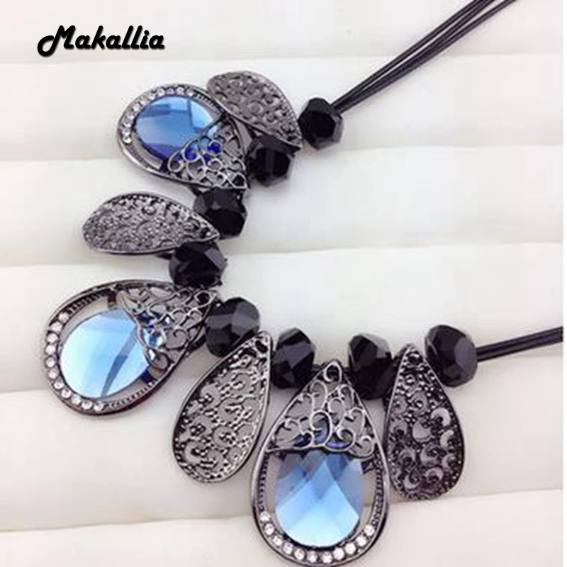 Модные Листья Кристалл Короткое ожерелье большой цепи цепь свитер|sweater chain|crystal