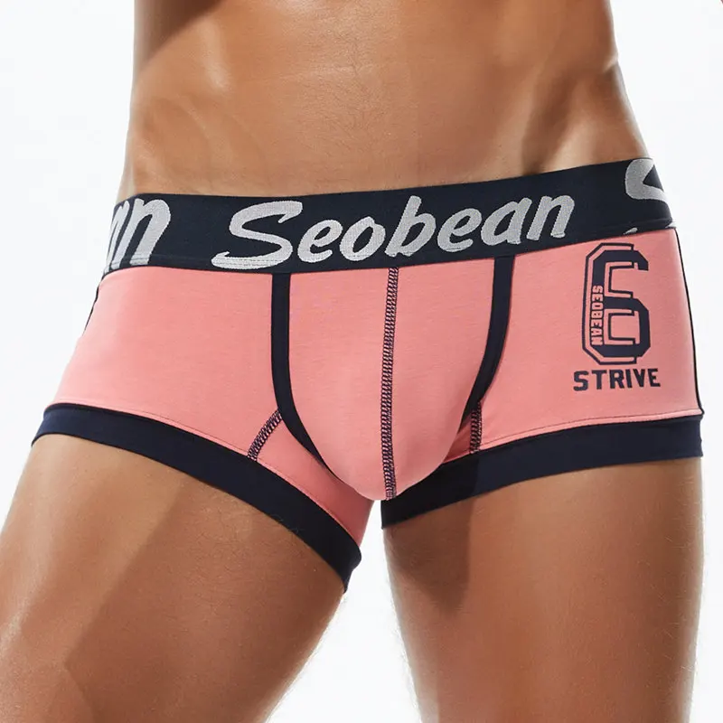 pink SEOBEAN, мужское нижнее белье, боксеры, хлопковые мужские трусы, дышащие мужские боксеры с принтом, трусы, сексуальные, низкая талия, боксеры, шорты - Цвет: pink