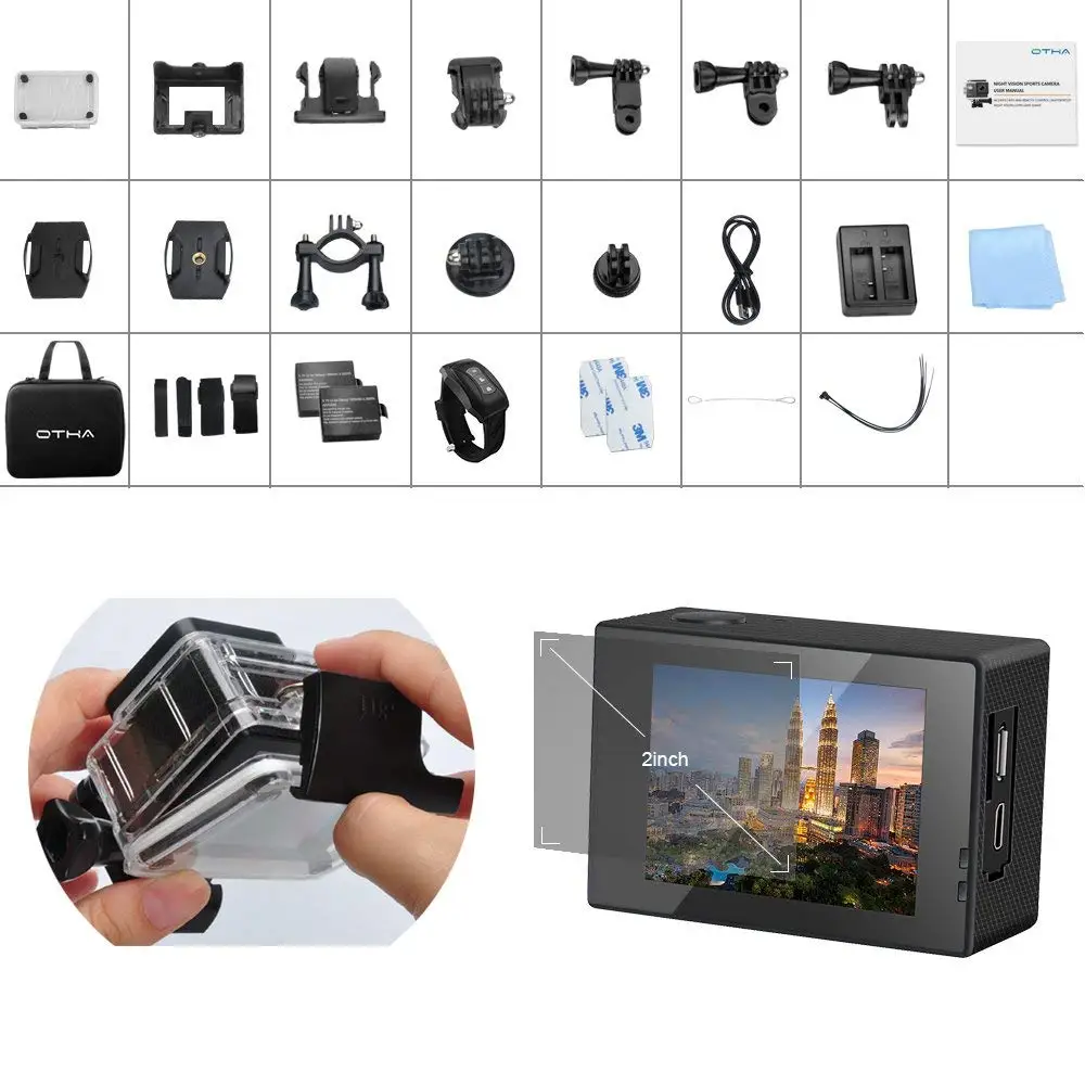OTHA 4 К экшн камеры ночного видения 16MP 1080 P 60FPS Подводные видеокамеры wi Fi