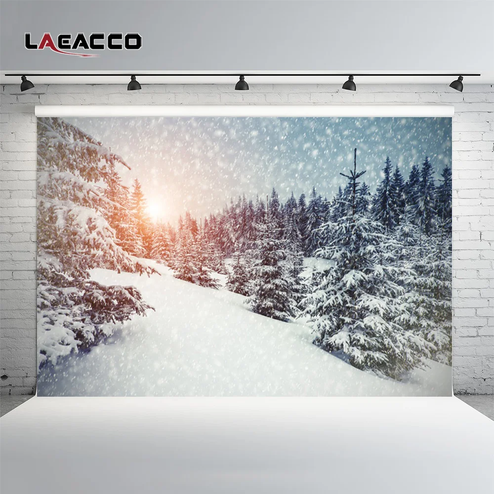 Laeacco зимние тяжелые снежные сосновые деревья лес Живописные фоны для фотосъемки