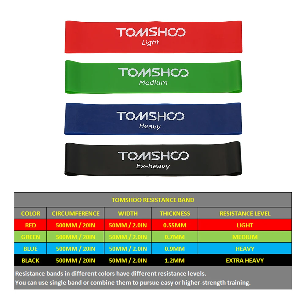 

TOMSHOO Set of 4 Exercise Resistance Loop Bands Latex Gym Strength Training Loops Physical Therapy Home Fitness Physical Therapy