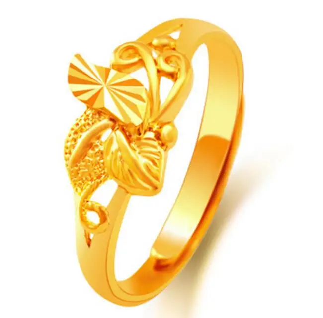 Оптовая продажа колец из 24-каратного золота с цветком для женщин золотого цвета