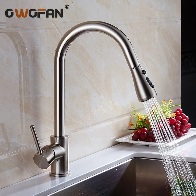 

Kitchen Faucets Pull Out Kitchen Tap Single Hole Handle Swivel 360 Degree Water Mixer Tap Brushed Nickel Single Handle N22-135
