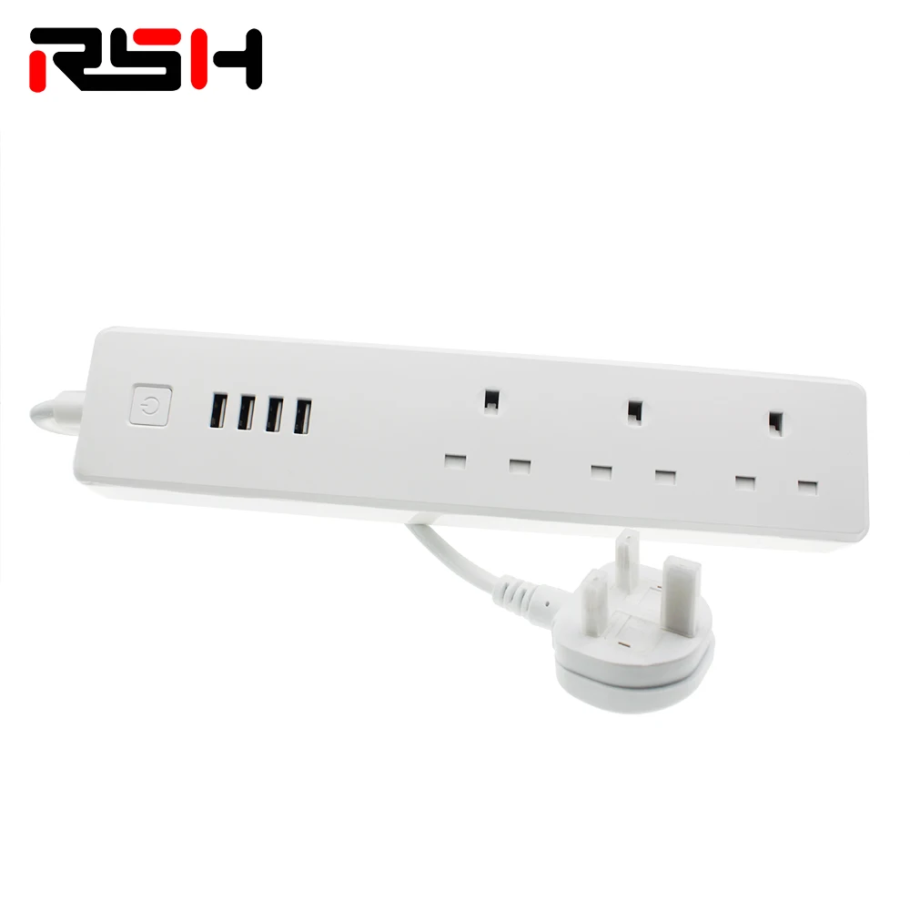 Новое поступление RSH Smart power Strip Великобритания, 3 wi-fi-розетка розетки 4 стабилизатор напряжения с USB плоским штекером, Совместимость с Alexa, Google
