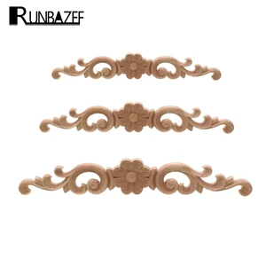 RUNBAZEF European-style Home Decorates Dongyang Wood Carving White Embryo Long Applique Door Bed Decorative Flower Piece Kawaii