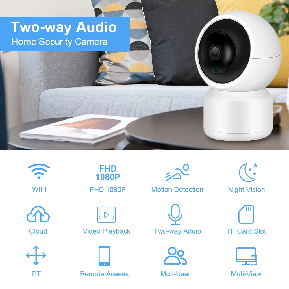 Hamrolte 1080P Wi-Fi камера PT Мини купольная камера с автоматическим отслеживанием движения двухстороннее аудио может храниться Детский Монитор Ycc365