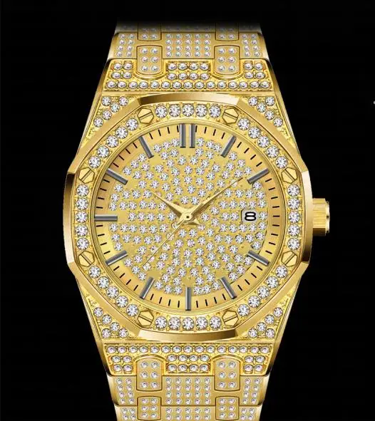 Прямая поставка Роскошные мужские часы Patek золотые часы Аналоговые водонепроницаемые кварцевые часы Календарь Бизнес часы с бриллиантами