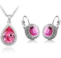 luxury gifts austrian crystals water drop pendant necklace and earring set fashion jewelry tears of love
