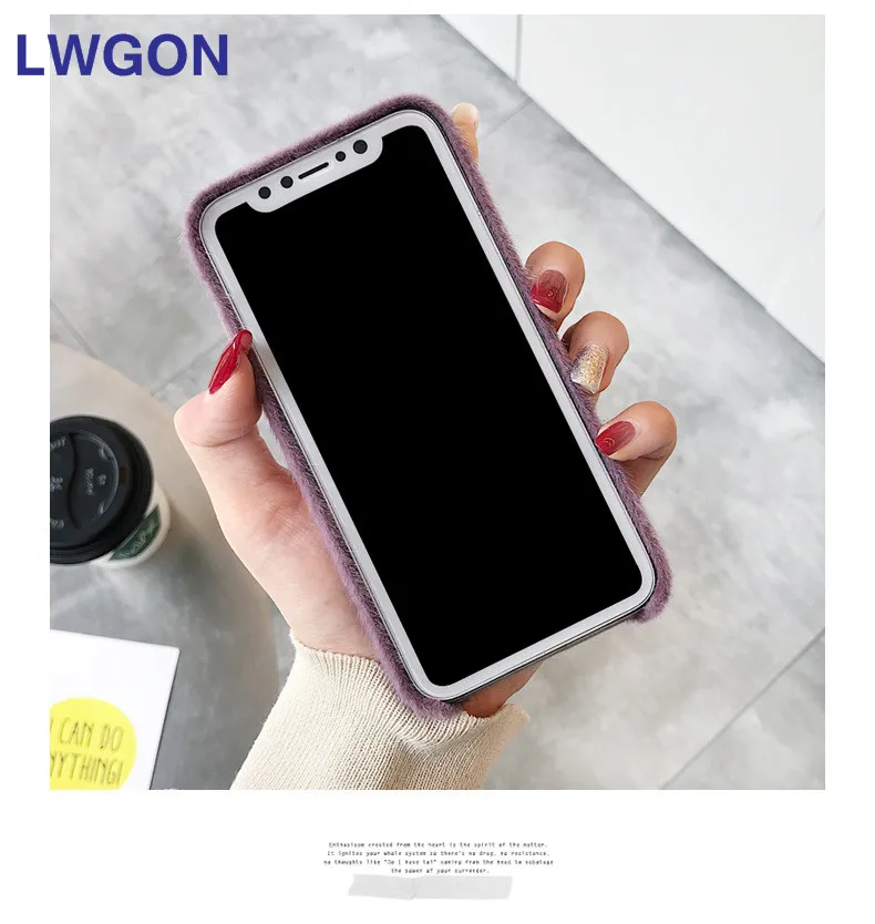 Плюшевый чехол для телефона iPhone X XR XS Max гладкий сердечко зимний теплый меховой