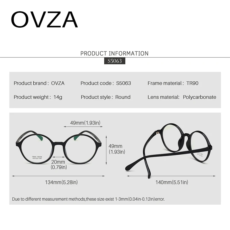 OVZA Fashion TR90 оправа для очков Ультралегкая прозрачная линза прозрачные очки для женщин и мужчин оптические очки с круглой оправой S5063