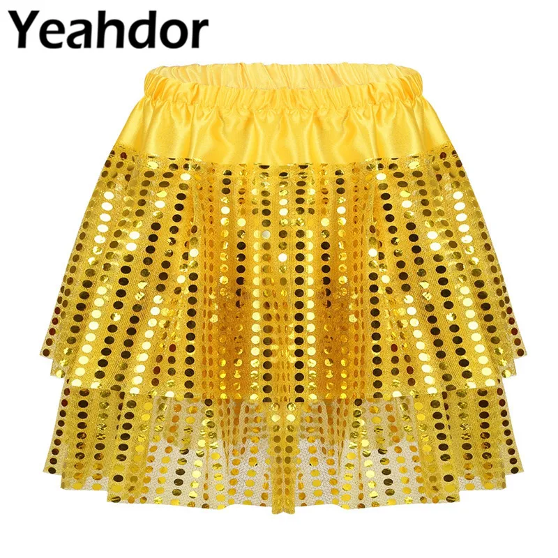 Детская многослойная юбка пачка для девочек расшитая блестками с эластичным