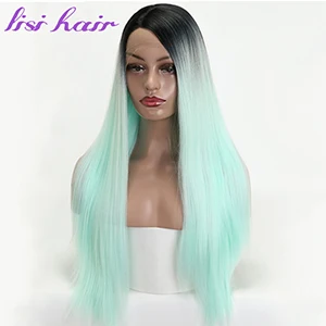 LISI HAIR 26 дюймов черный золотой голубой розовый длинные прямые синтетические передние кружевные парики для черных женщин африканские американские волосы - Цвет: LS111-Cyan