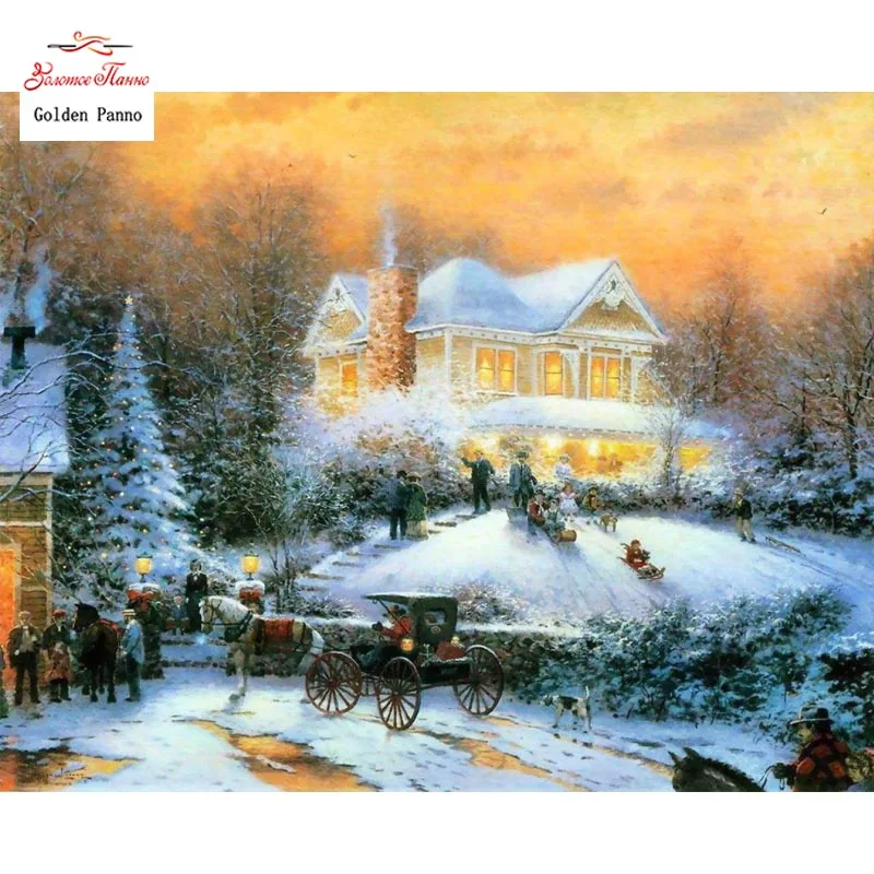 

Golden Panno DIY DMC 14CT 11CT DMC hand made cross stitch kits Needlework embroidery wall decoration snow house 810