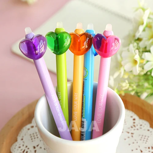 

1pc/lot Heart series erasable pen 0.5mm Kawaii writing pens Office stylo papelaria School student practice supply (dd-1408)