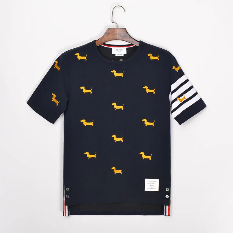 dark blue Новое поступление года, футболки с короткими рукавами и вышивкой, мужские Модные летние футболки с круглым вырезом, хлопковые топы для мужчин - Цвет: dark blue