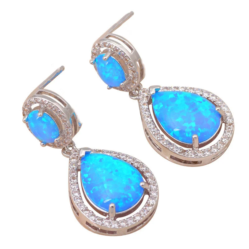 Женские серебряные висячие серьги с голубым огненным опалом бижутерия OE280A |