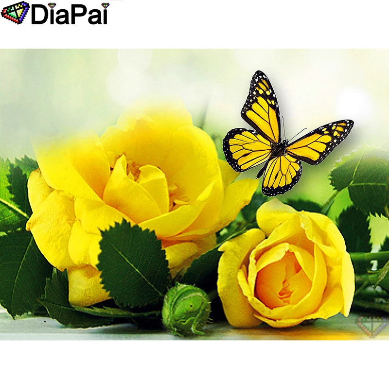 

DIAPAI 100% Full Square/Round Drill 5D DIY Diamond Painting "Flower butterfly" Diamond Embroidery Cross Stitch 3D Decor A19105
