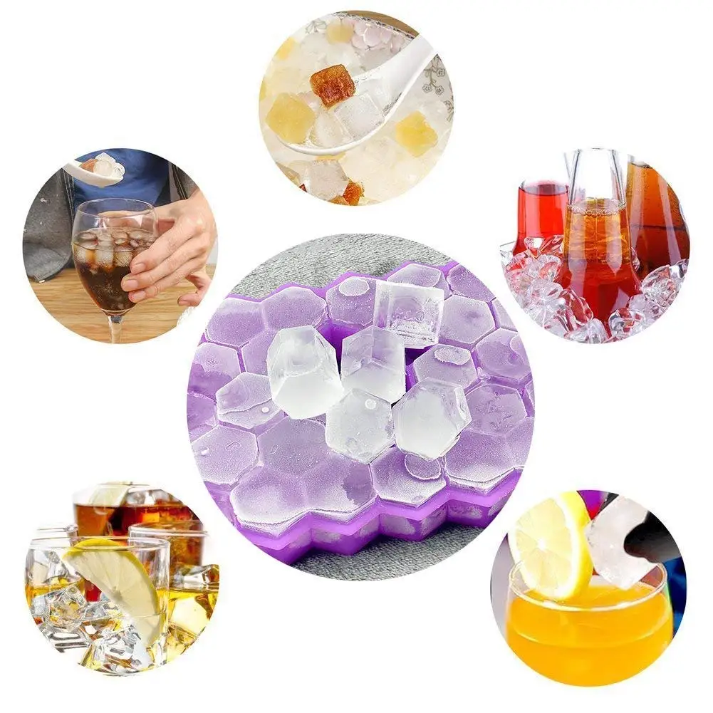 

E-doo Ice Cube Tray, Honeycomb Shape 37 Cubes Silicone Ice Cube Molds with Removable Lid for Chilled Drinks, Whiskey Ice Mold