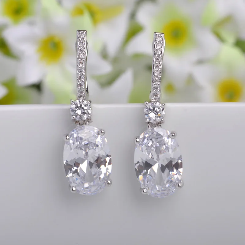 Rhodium Plated Blucome, большая подвеска, серьги-капли, микро ПАВЕ, циркон, медь, стразы, серьги для женщин, свадебные ювелирные изделия, подарки, мягкие булавки - Окраска металла: Rhodium Plated