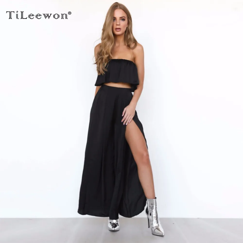 Maxi Dress 2017 New Fashion Black Sexy Gothic Crop Top Christmas Women Summer Two Piece Set Vintage Party Dresses Vestidos | Женская