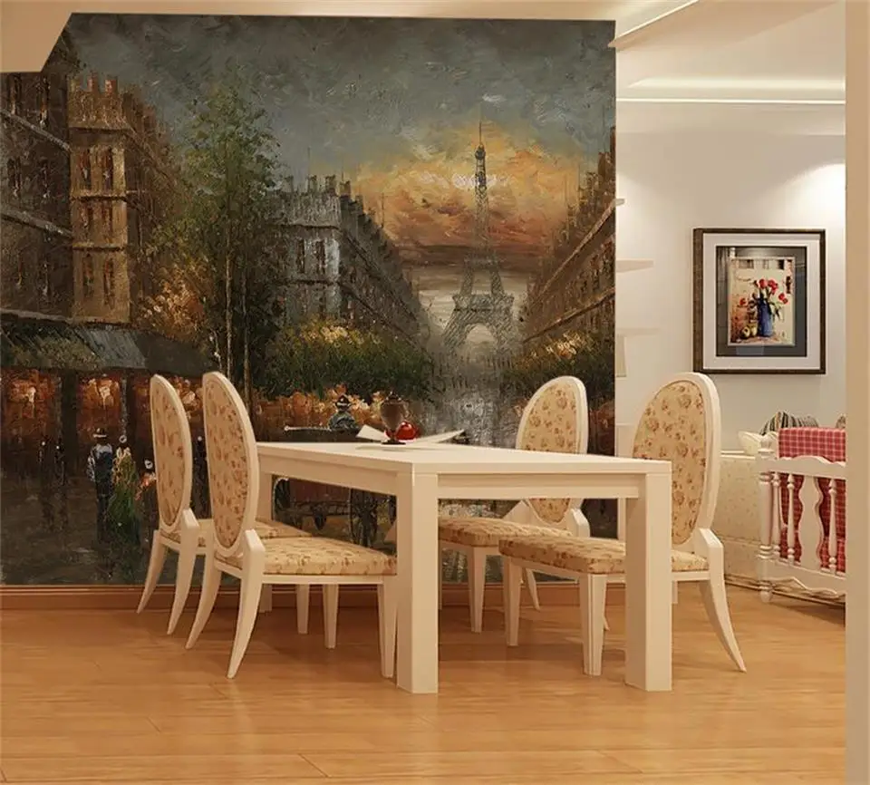 3d обои на заказ фото Гостиная росписи Париж Эйфелева башня Пейзаж маслом фоновая