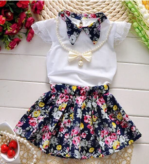 3 шт. жемчужное ожерелье + топ юбка|clothes set|girl toddlersummer clothes |